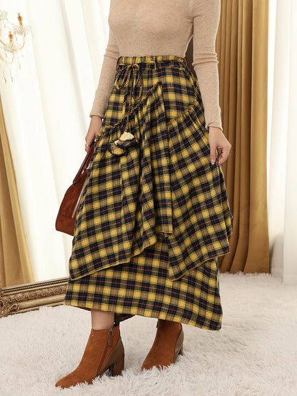 Victorian Gothic Handmade Fringe Plaid Skirt 2025 | Asymmetric Ruffle High-Waist Beach Skirt | Elastic Waist Multi-Layer Vacation Dress | Spring Summer Sweet Style Ladies Gift