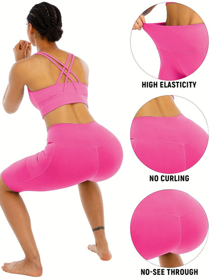6pcs Set Of Women's Cycling Shorts with Pockets, High Waist Belly-closing Exercise Yoga Running Fitness Tennis Shorts Large Size Sports Shorts