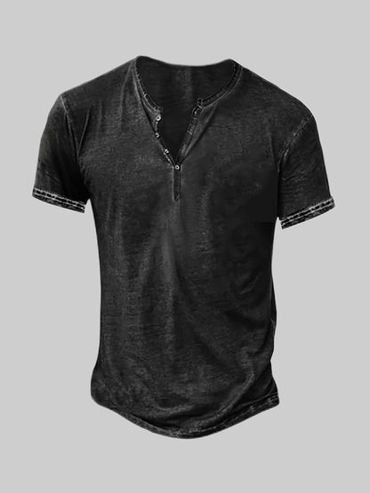Mens Distressed Henley Shirts Short Sleeve Button T-Shirt Slim Fit Cotton Casual Shirt