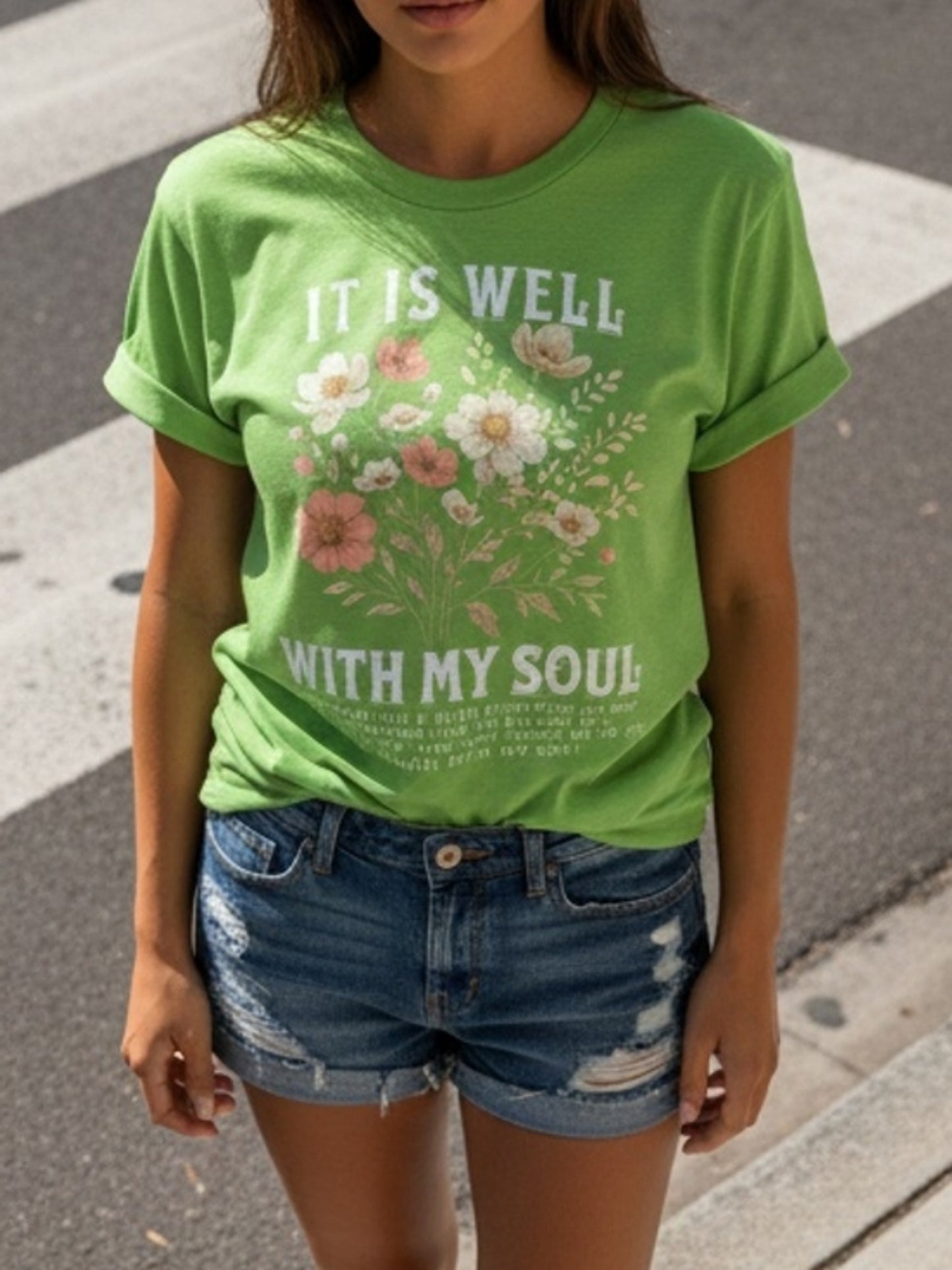 Plus Size, European American Fashion Floral Print T-shirt Women's Clothing