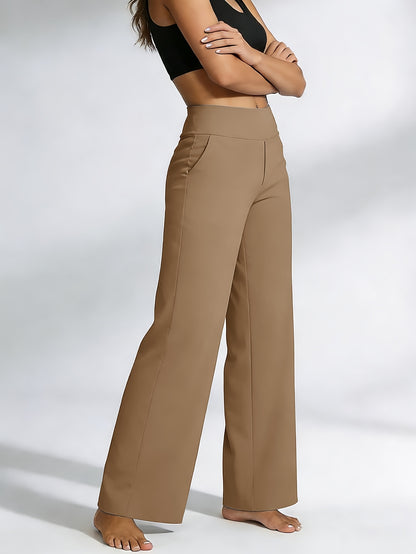 1pc Summer High-waisted Casual Pants, with Pockets And Stretch for Ladies, Straight-leg Pants for Women, Fashionable Yoga Sportswear for Ladies, Yoga Pants for Women