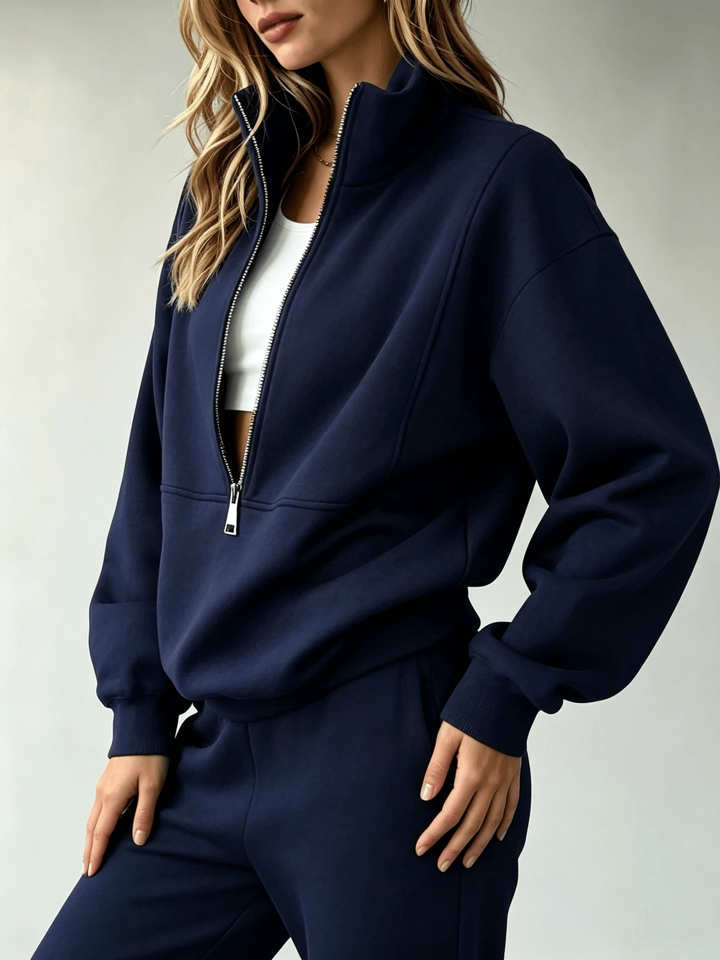 Women'S Matching Outfit, Cozy Fleece Top, Trendy Casual Sportswear for Ladies