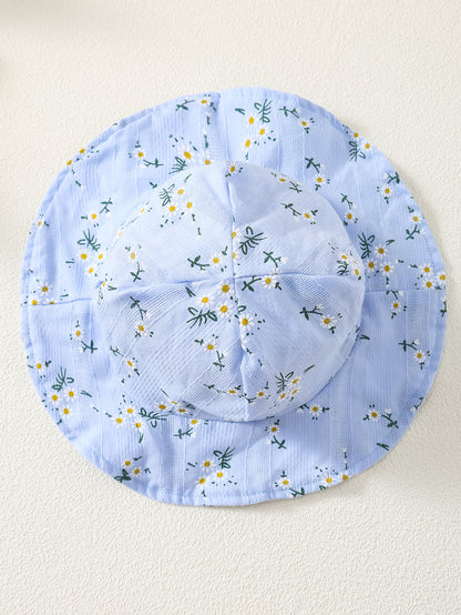 3pcs Casual Baby Girl Blue Dress Set, Small Floral Print and Ruffled Hem Design, with Cute Bag Bow Decoration and Sun Hat, Spring/Summer Princess Drdoor Wedding Occasion, Sister and Little Sister Dresses, Gift