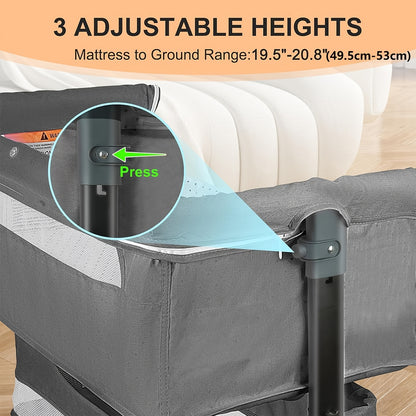 Baby Basinet, Bedside Bassinet for Baby, Height Adjustable Bassinet Bedside Sleeper with Lockable Wheels & Mosquito Nets, Large Storage Bag & Comfortable Mattresses Included. Item Weight: 6.8kg (15 Lb). Maximum Weight Recommendation: 20kg (44 Lb)