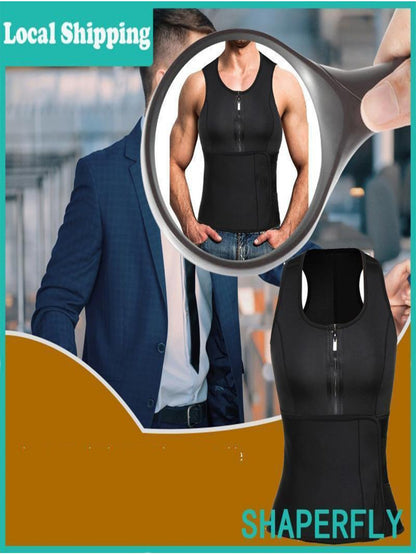 Men Neoprene Sauna Zipper Waist Trainer Vest Tank Top Trimmer Body Shaper Body Shaper