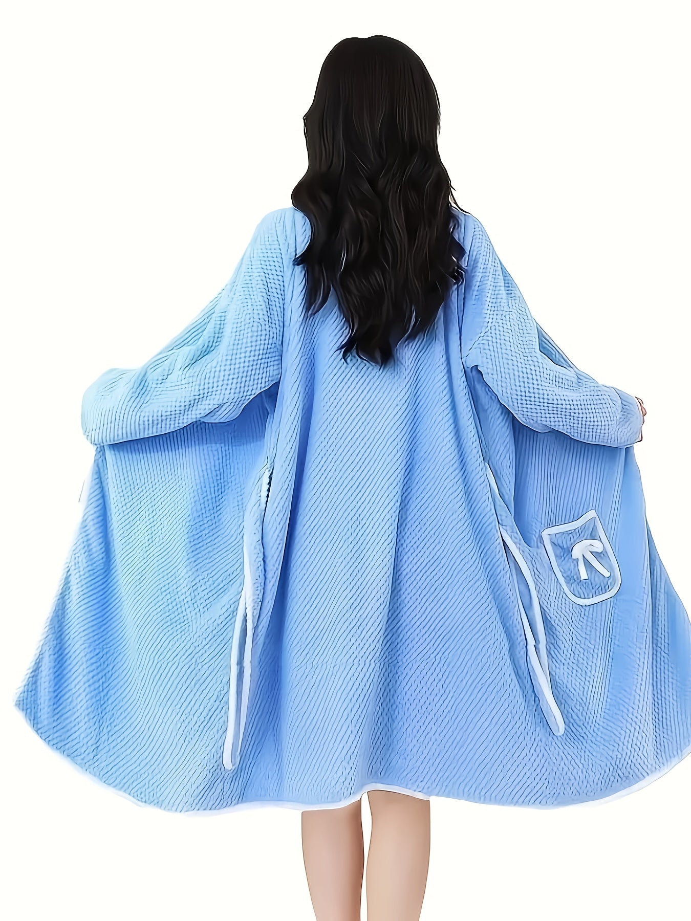 1 Women's super soft absorbent long-sleeved bathrobe - quick-drying, cartoon pineapple plaid design with straps, perfect for home comfort