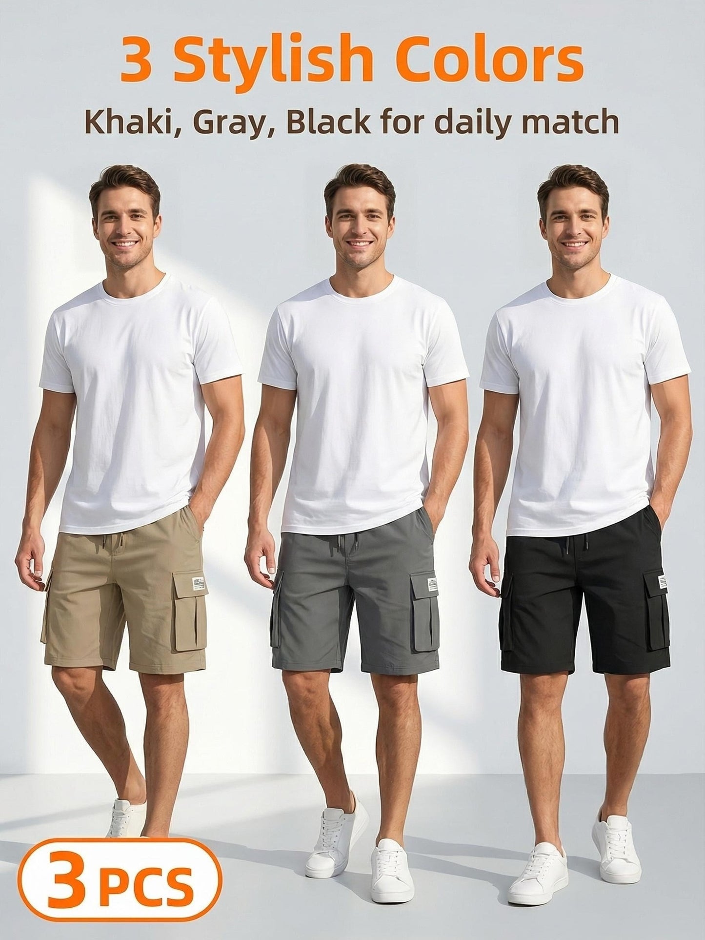 Men's Black+green+gray Polyester Cargo Shorts - product view 4