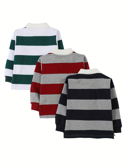 3pcs Boys' Long-Sleeve Pique Shirt Soft Casual Shirt School UniformFor Kids Boys' Clothes, Children's Clothes, 2-9 Years Old, Spring Clothes, Summer Clothes, Valentine's Day Gifts, Easter Gifts, Discounted