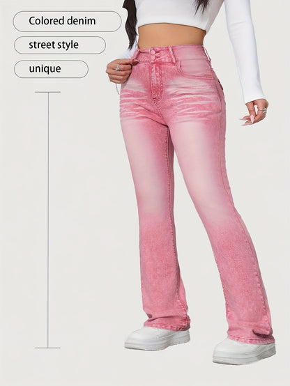 Plus Size for Women | Cute Pink Jeans | Y2K Fashionable | Slim-Fitting Style | with Pocket | Comfortable Jeans | Elastic Denim