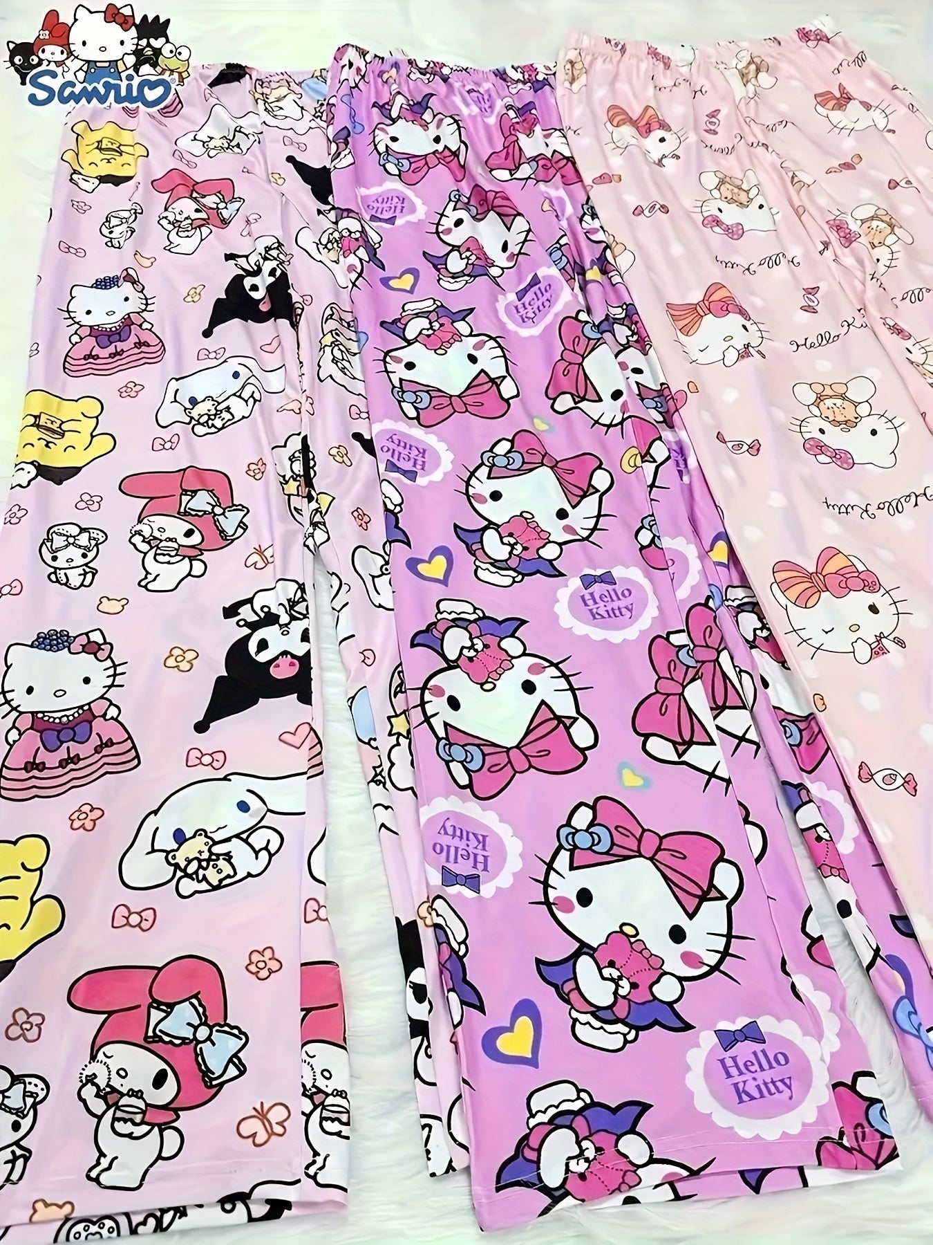 3pcs Hello Kitty Pajamas Pants Sanrio Anime Women's Pajama Pants Cartoon Couple Home Sleepwear Trousers Leisure Home Clothing