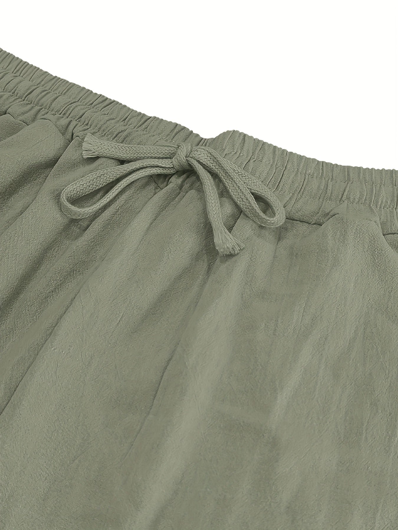 Men'S Spring/Summer Thin Breathable Casual Pants, Loose Fit, Solid Color, Drawstring Wide-Leg Trousers