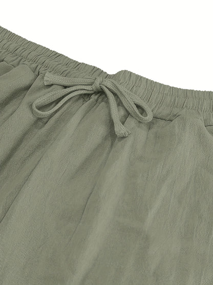Men'S Spring/Summer Thin Breathable Casual Pants, Loose Fit, Solid Color, Drawstring Wide-Leg Trousers