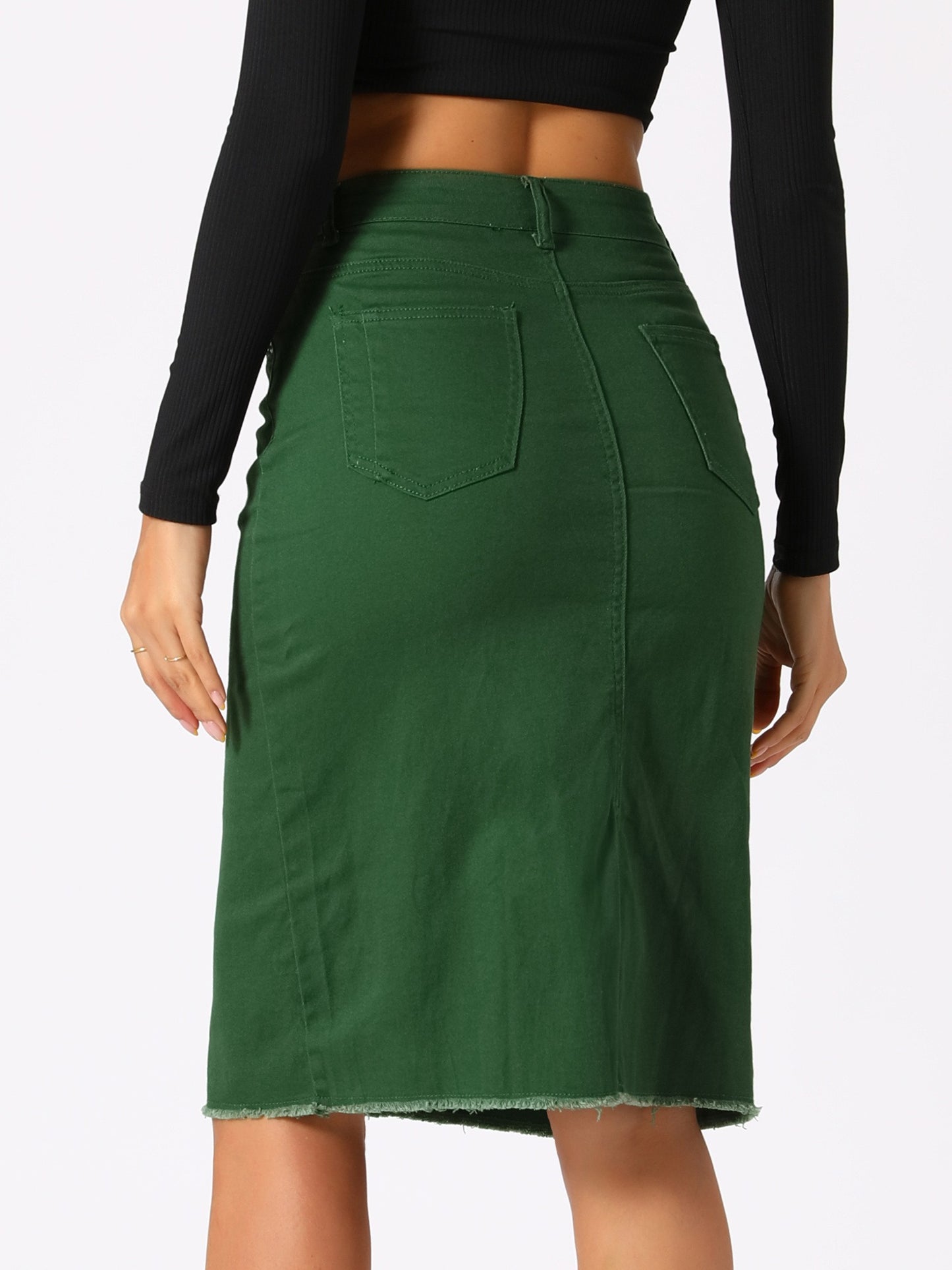 Women's Casual Jean Skirt High Waist Back Slit Stretch Denim Skirts