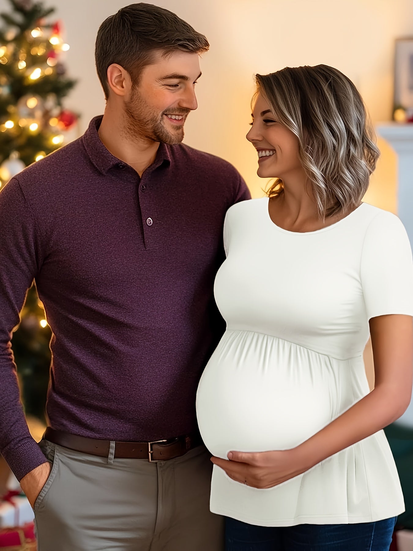 3 Packs Women'S Maternity Tops Short Sleeve Scoop Neck Elastic Band High Waist Shirts Pregnancy Clothes