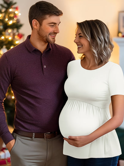 3 Packs Women'S Maternity Tops Short Sleeve Scoop Neck Elastic Band High Waist Shirts Pregnancy Clothes