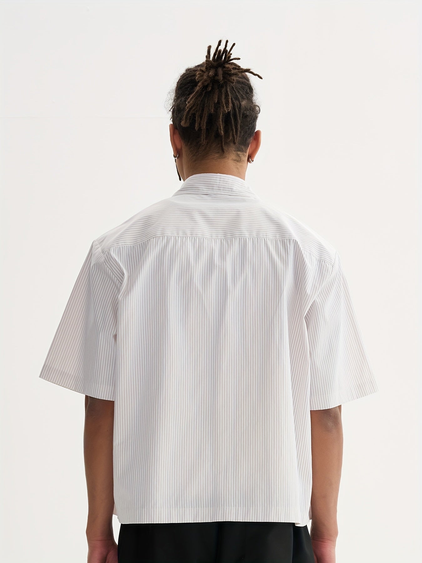 Unisex Casual Striped Shirt - Oversized, Loose Fit, Short Sleeve with Chest Patch Pocket | Lightweight Polyester Fabric | Perfect for Everyday, Beach, Party & Streetwear | Casual Attire | Chic Casual Style | Nontransparent Fabric