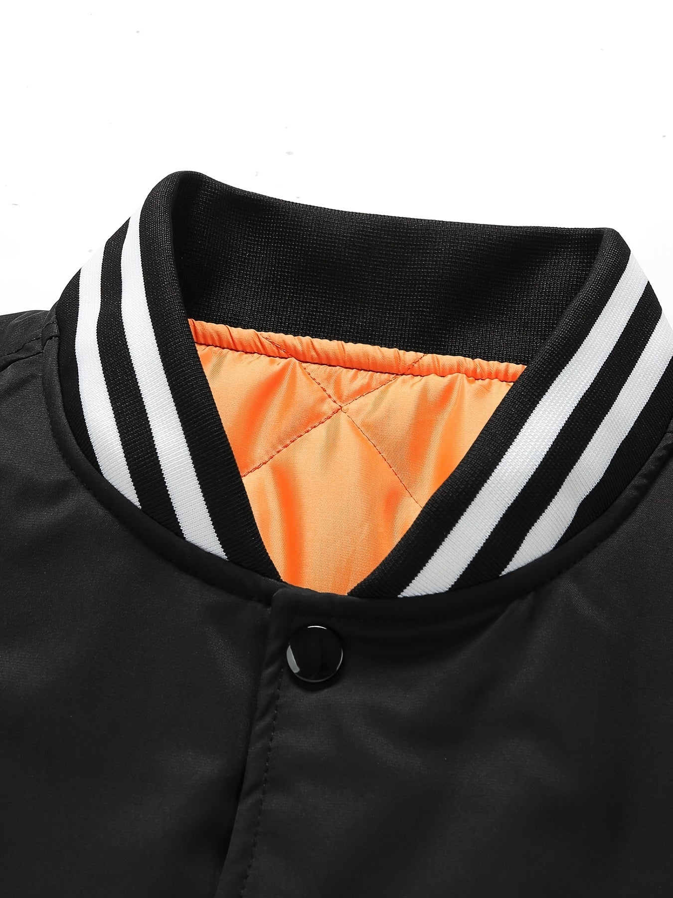 Men'S Plus Size Olive Green Varsity Jacket with Orange Accents - Thick, Warm, and Stylish for Fall/Winter, Baseball Collar, Button-Up Front, Side Pockets, Casual & Outdoor Wear, PLUS SIZE