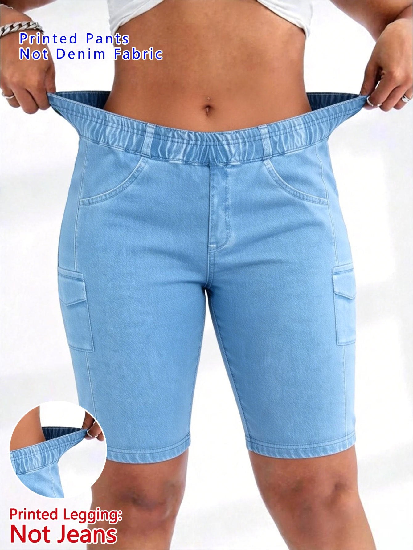 【imitation denim】Printed Pants- Non Denim Fabric 2026 Spring/Summer Hot Trend Non-Denim Base Tight Shorts with Full Elasticity, Retro Print, Suitable for Commuting and, Machine Washable