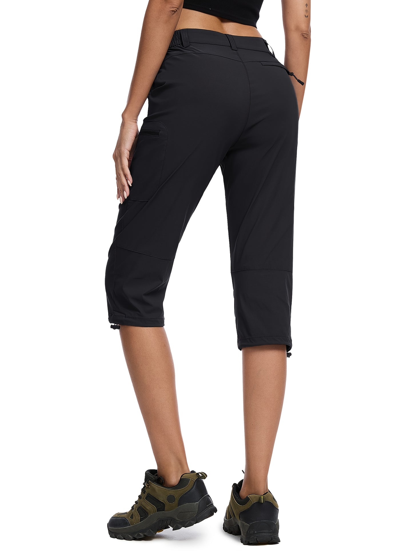 Women'S Summer Hiking Capri Pants - Lightweight, Quick Dry, Stretchy, Zipper Pockets, Adjustable Waist & Cuffs For Outdoor Travel, Hiking, Camping, Fishing, Casual Wear Long Shorts