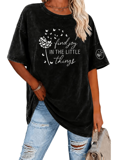 Women's Vintage Washed T-Shirt - 230g Thick Short Sleeve Round Neck Retro Loose Fit Tee with Washable Softness, Casual Spring Summer Casual Attire for a Layering Piece (Machine Washable)