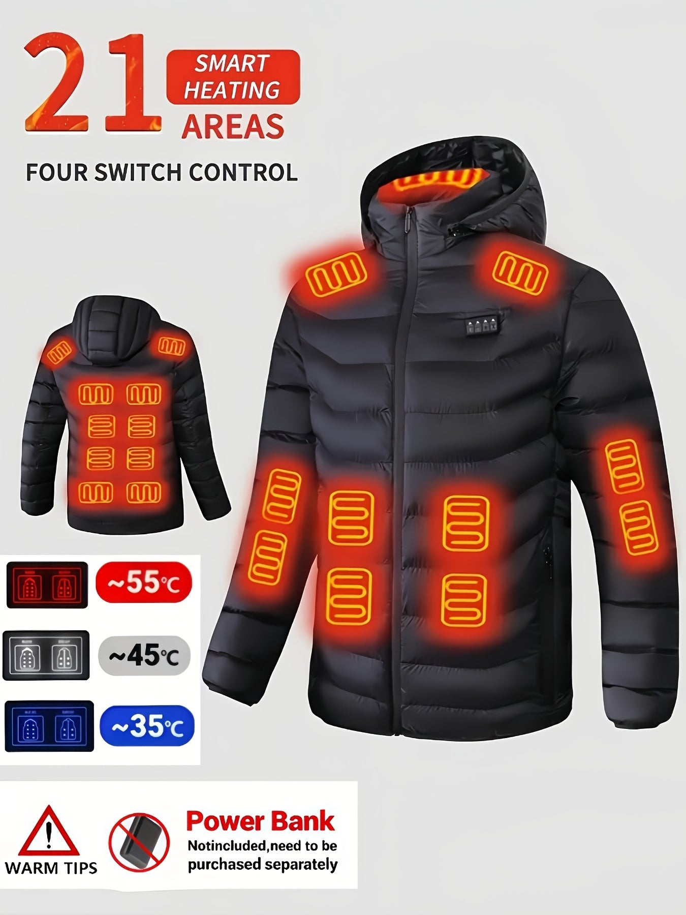 Men'S And Women'S 21-Zone Heated Jacket, Outdoor Jacket, Warm Out of The Cold, Warm Throughout The Winter, Ideal Gift for Outdoor Enthusiasts, Casual Fashion Popular Model [Without Power Bank]