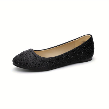 Women's Flat Sole-Shine Rhinestone Classic Ballet Flats Shoes Comfortable Elegant Fashion Shoes for Women 1/2 SIZE