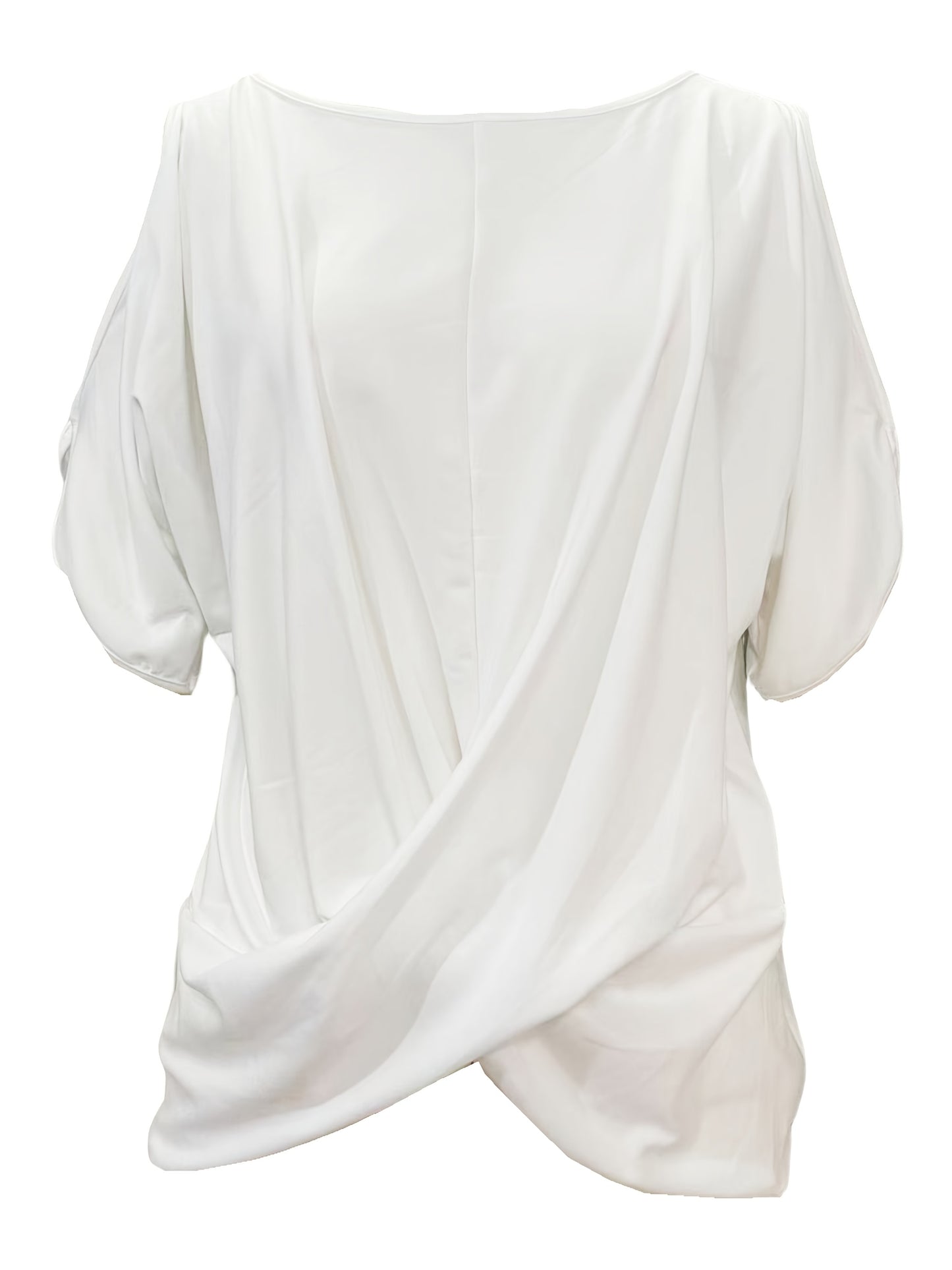 New White Short-Sleeve T-Shirt for Summer with an Irregular Kink Design