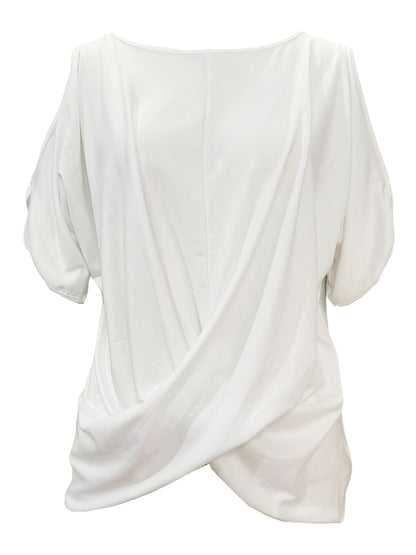 New White Short-Sleeve T-Shirt for Summer with an Irregular Kink Design