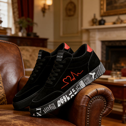 Men's Trendy Skateboarding Sneakers for All Seasons - Electrocardiogram & Heart Pattern Design, Street-Style Fashion Sneakers Suitable for Street Skateboarding And Daily Wear