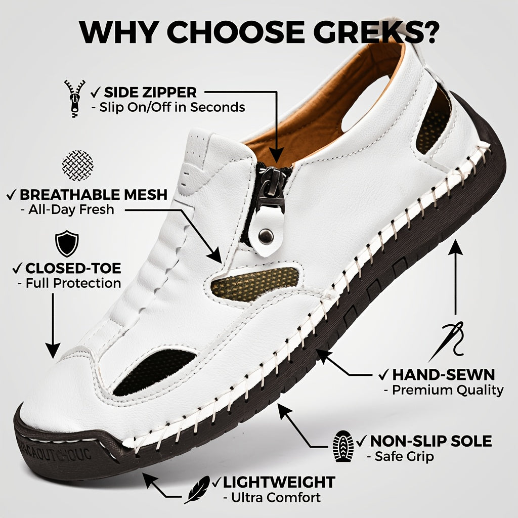 GREKS Mens Driving Loafer Lightweight Slip-on Breathable Walking Boat Shoes Flat Slippers Outdoor Moccasin Closed Toe Sandals
