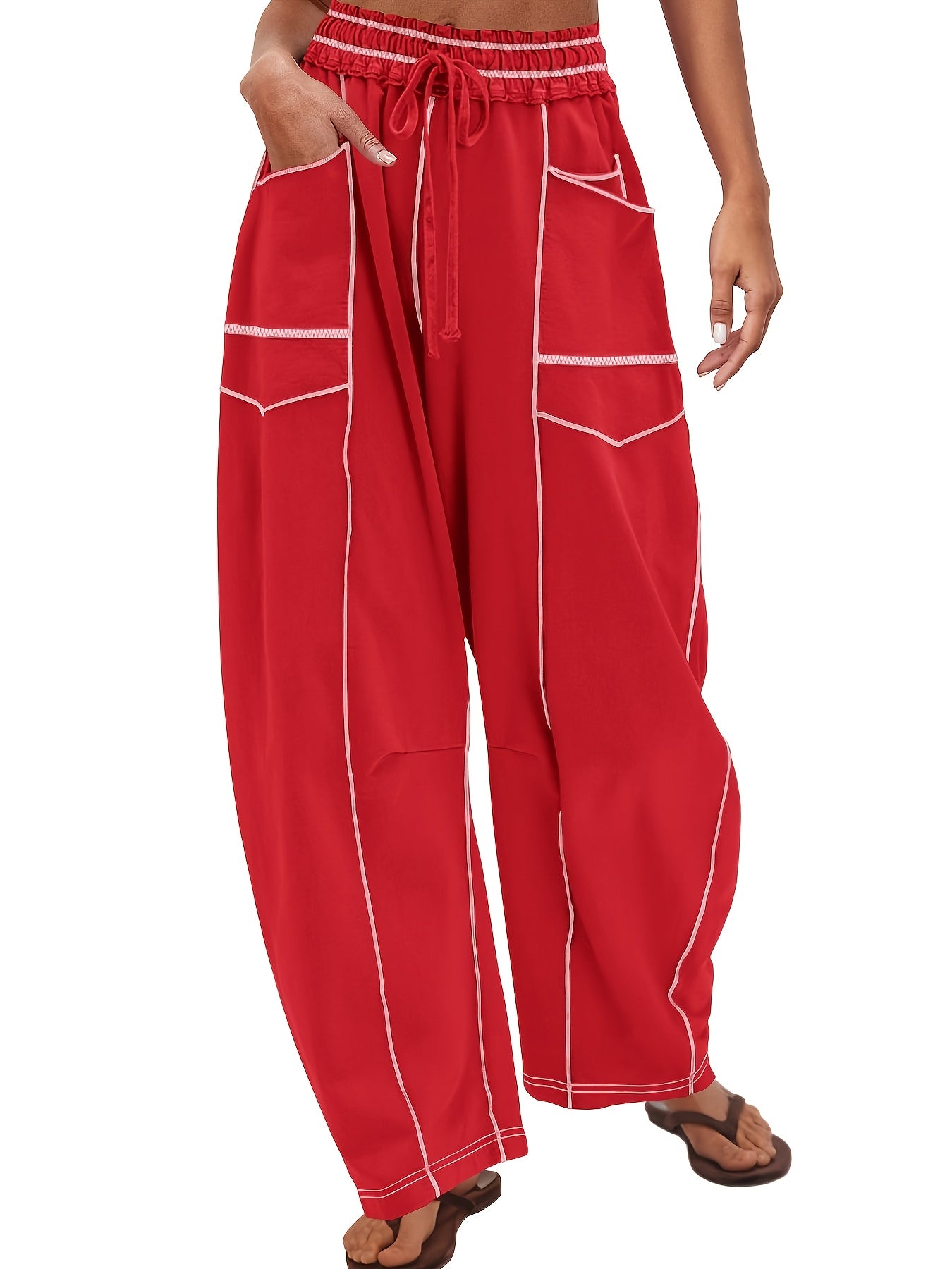 Women'S Loose Wide Leg Pants Casual Summer Wide Leg Pants Drawstring Waist Casual Pants