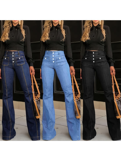 1 Pair Women's High Waist Retro Stretch Flared Jeans with Pockets, Vintage Bell Bottom Denim Trousers, S-XXL
