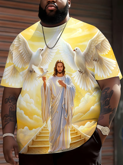 Jesus Christ With Doves And Heavenly Stairs Religious Christian T-Shirt For Men Full Print Design Faith Inspired Apparel, Plus Size
