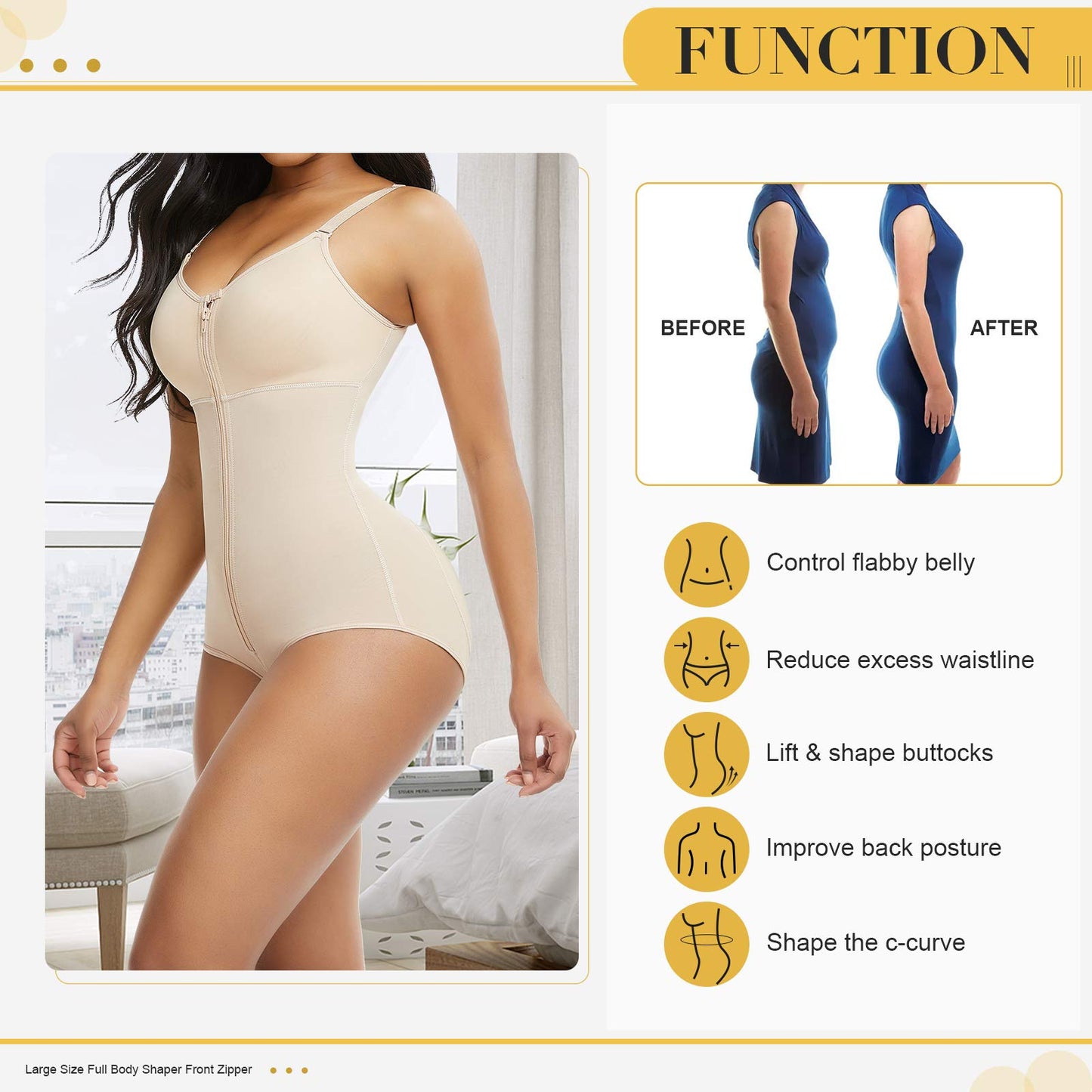 Colombianas Body Shaper Tummy Control Shapewear Zipper Full Bust Corset Bodysuits