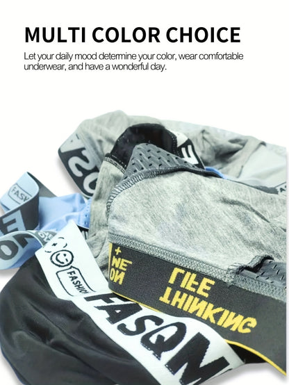 4 Pcs Men's Fashionable, Comfortable, Sexy, Breathable Mesh High Elasticity Patchwork Four Corner Underwear Is A Great Gift Item