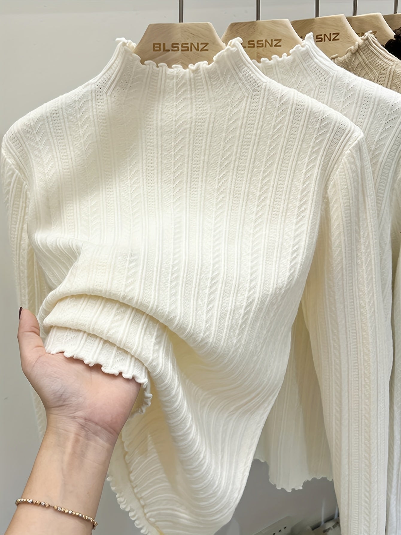 Soft Lettuce Trim Mock Neck Pullover Sweater - Ultra-Soft And Cozy Casual Wear With Long Sleeves For Maximum Comfort, Versatile Inner Wear For Layering, Perfect For Transitional Seasons (Spring And Fall) - Exclusively Designed For Women