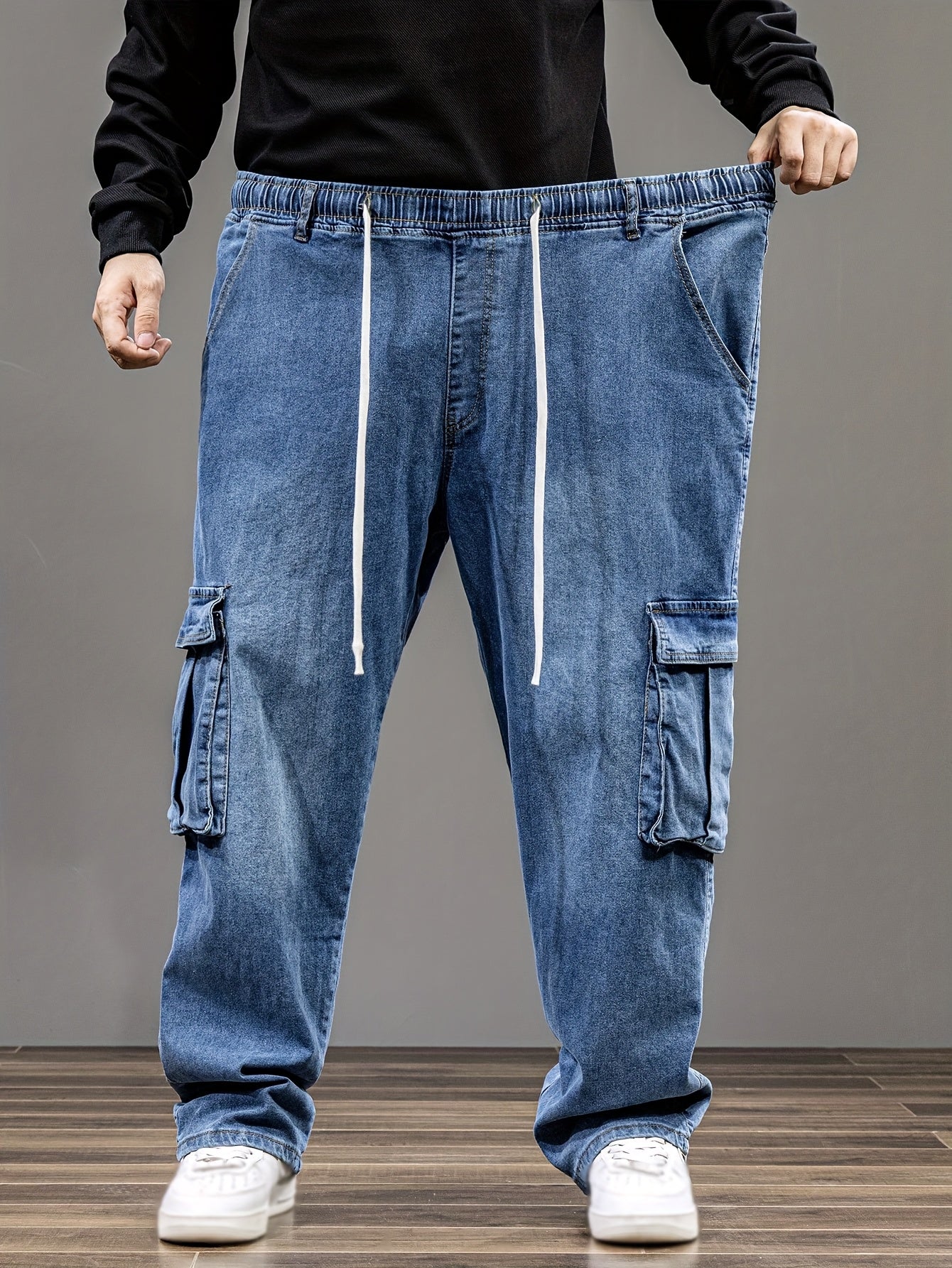 9XL Men'S Baggy Work Jeans Featuring an Elastic Waist, High Stretch, And Various Designs, Suitable for Plus Sizes And Oversized Fits