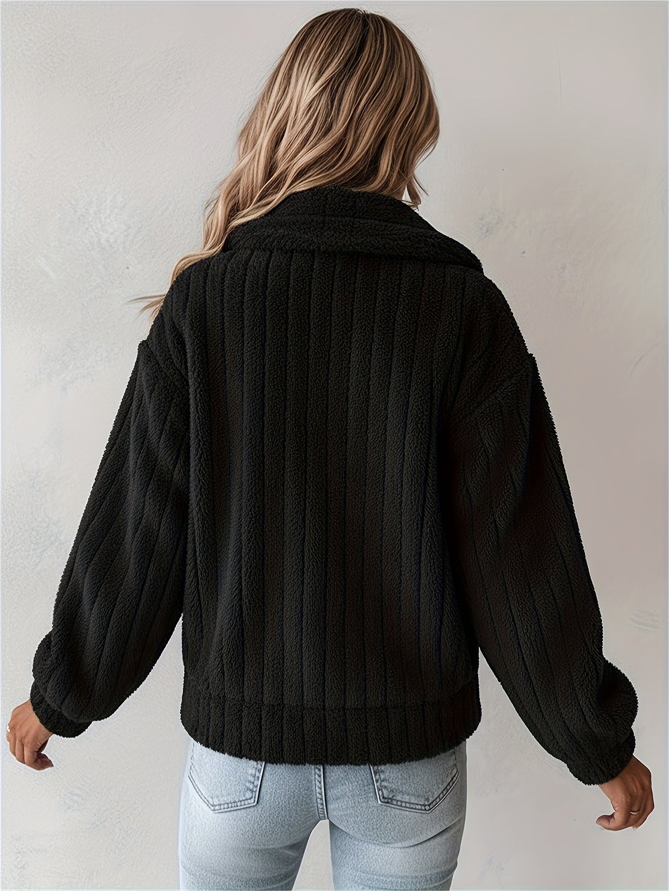 Women's Luxurious Plush Jacket - Soft Pink Winter Coat with Stand-Up Collar & Button-Front Closure, Cozy Blazer Suitable for Outerwear, Machine Washable Warm Jacket for Fall/Winter, Clothing