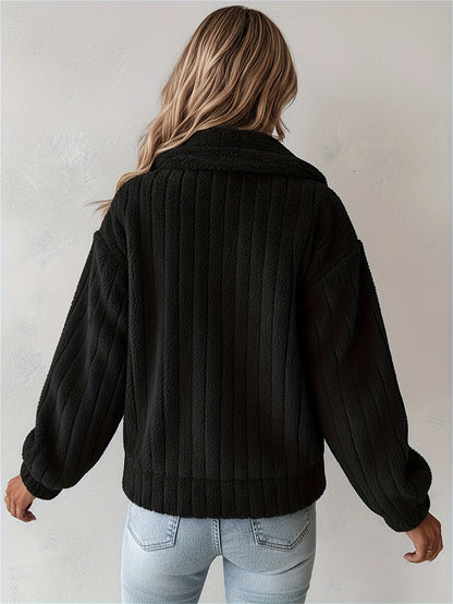 Women's Luxurious Plush Jacket - Soft Pink Winter Coat with Stand-Up Collar & Button-Front Closure, Cozy Blazer Suitable for Outerwear, Machine Washable Warm Jacket for Fall/Winter, Clothing