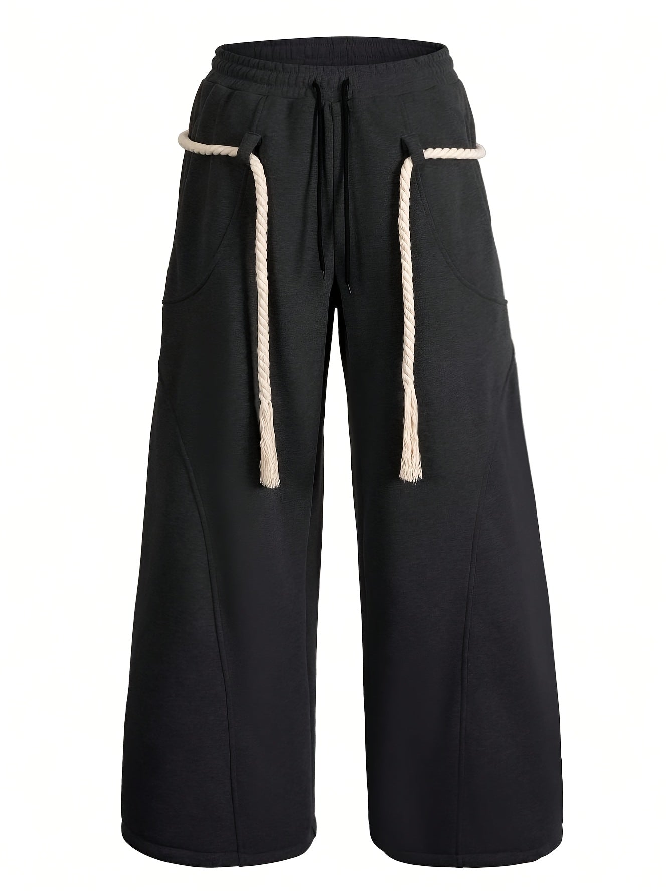 Men's Baggy Wide Leg Sweatpants with Drawstring Elastic Waist Casual Loose Fit Blend Track Pants with Pockets