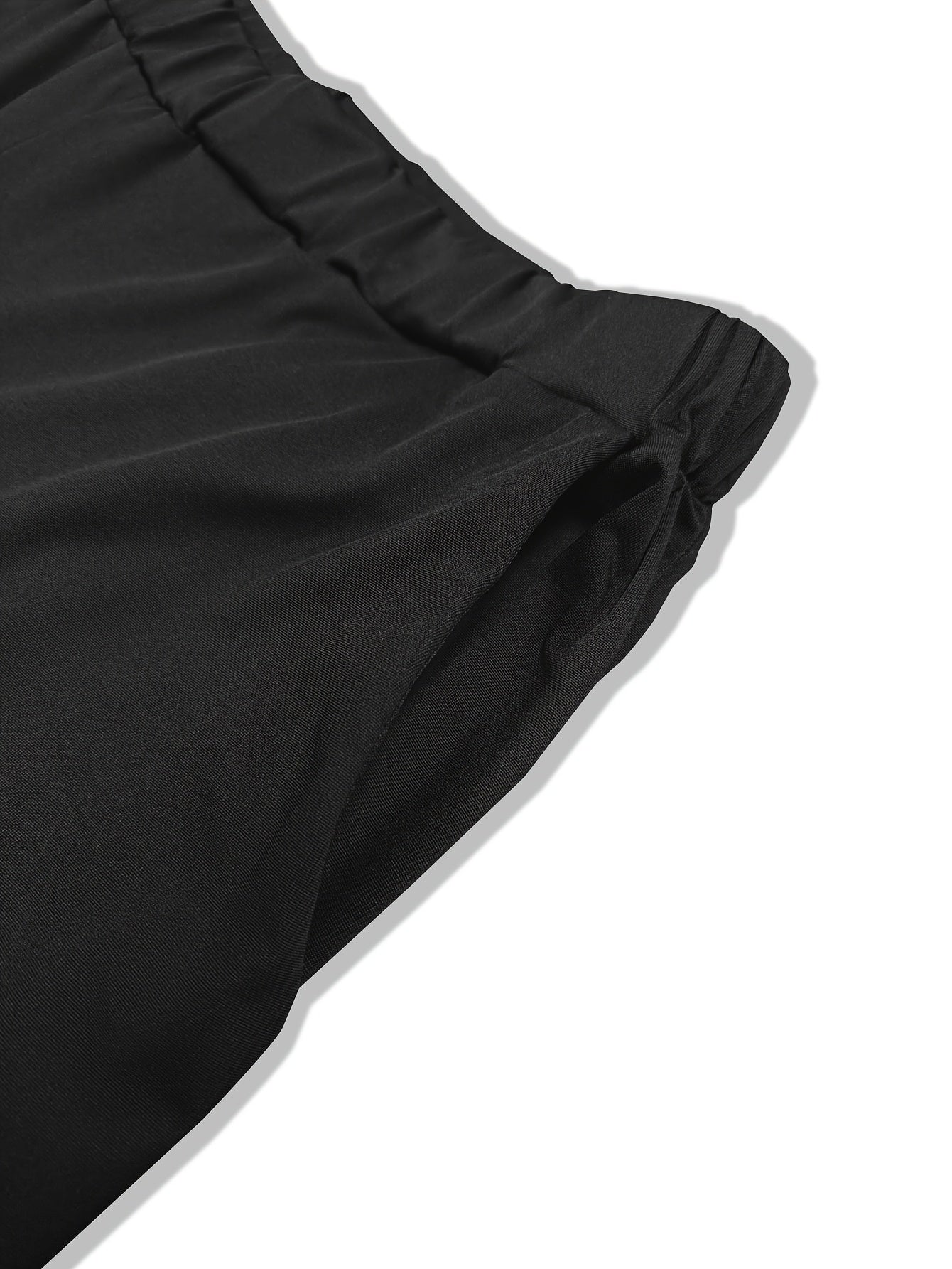 Plus Size - Plus Size - Autumn And Winter Elegant Straight Leg Long Trousers, Black, Elastic Waist Design, Comfortable Fabric, Plus Size Women'S First Choice for Pants