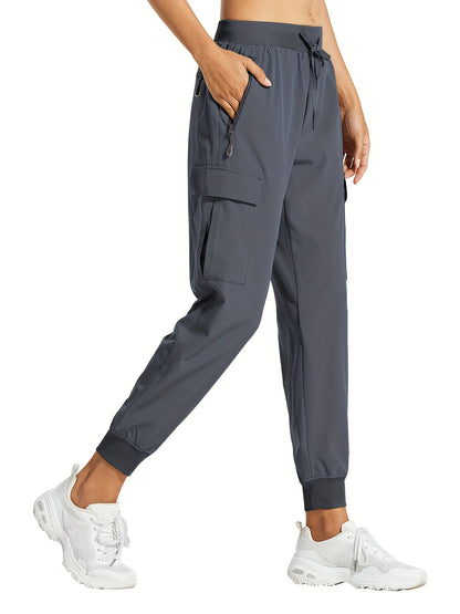 Women'S Cargo Joggers Hiking Pants Lightweight Quick Dry Camping 50+ Zippered Pockets