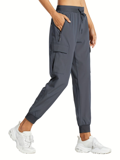 Women'S Cargo Joggers Hiking Pants Lightweight Quick Dry Camping 50+ Zippered Pockets