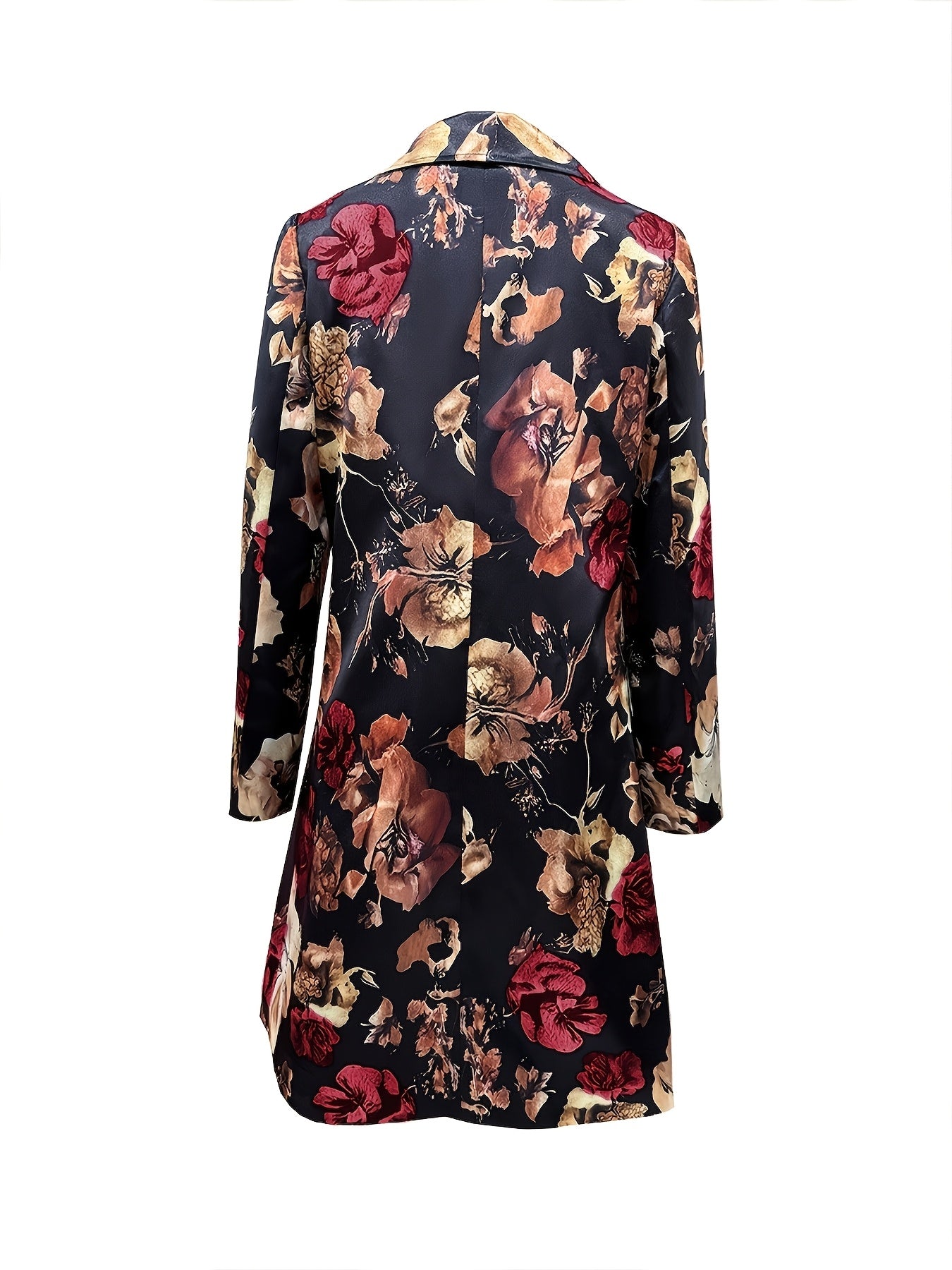 Plus Size - Plus Size - Long-Sleeved Single-Breasted Mid-Length Suit Jacket with Floral Pattern