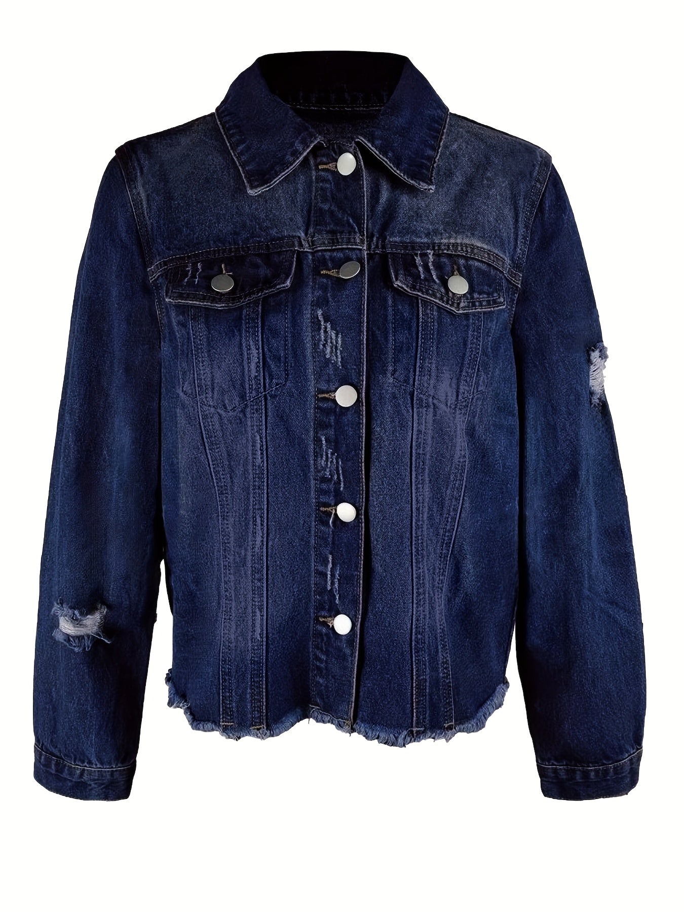 Women's Ripped Washed Button-Up Boyfriend Denim Jacket Coat with Pockets, Casual Classic Distressed Denim Outerwear TZ001