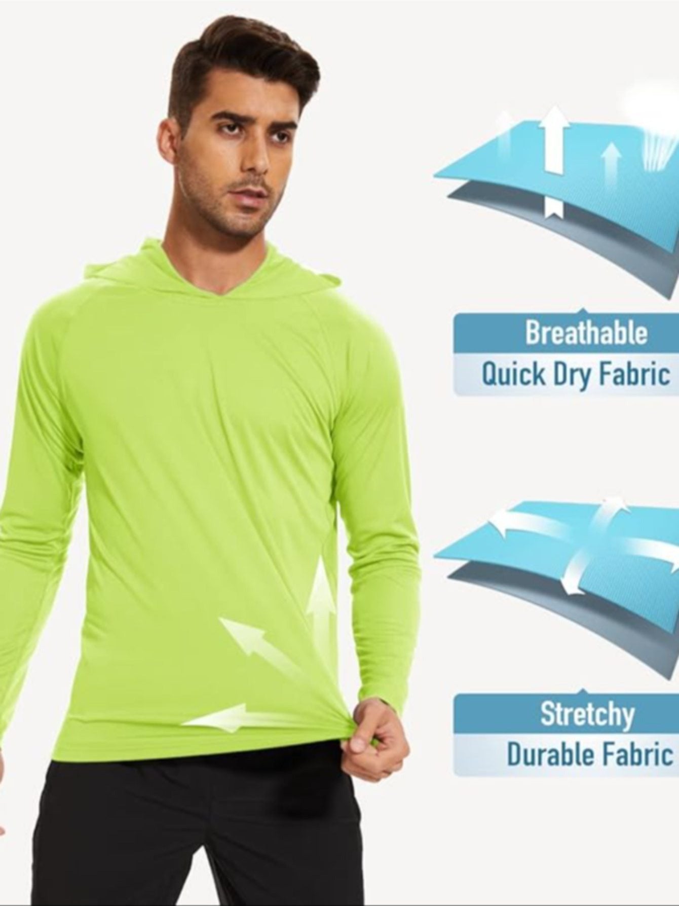 2 pc High Visibility Sun Protection Lightweight Long Sleeve Hoodie, UPF 50+ Quick-Dry, SPF UV Shirt, Active Wear