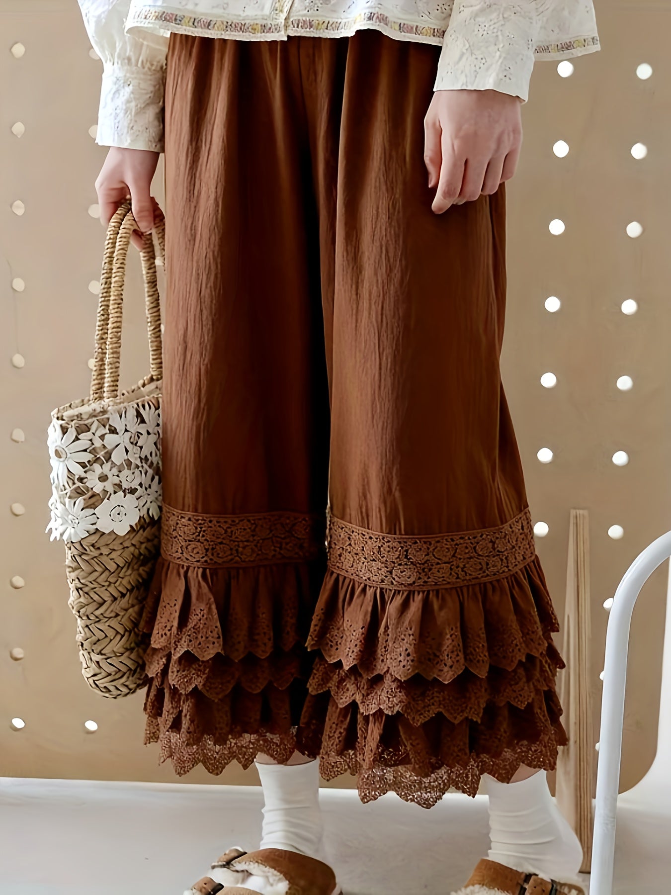 1pc Pants - Women's Large Size Spring And Summer New Sweet Four Layers Of Lace Stacking Bottoms Liner Pants Wide-legged Dress Pants, Super Suitable for Wearing As The Bottom Of The Skirt, Soft And Comfortable Pajama Pants