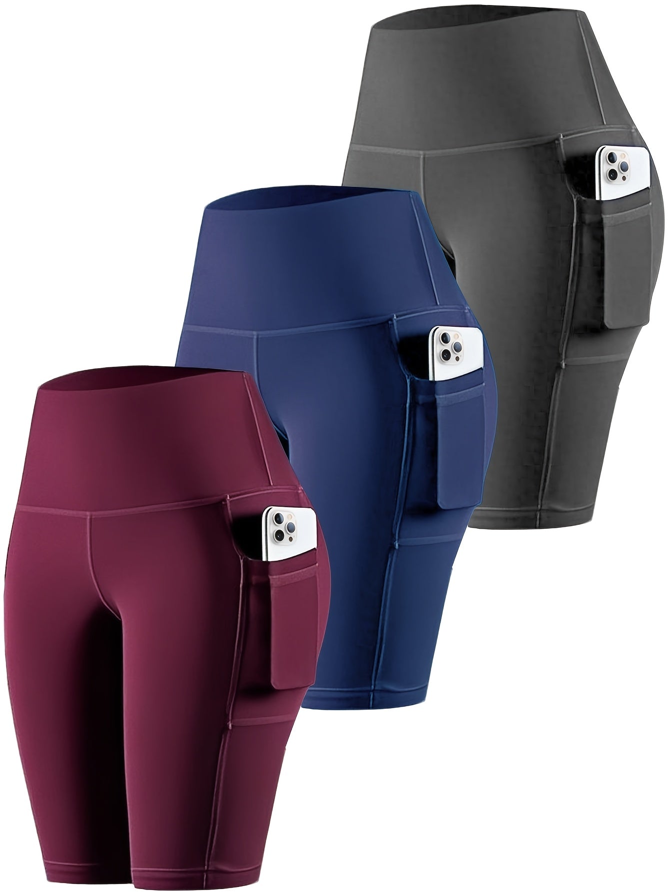 3pcs Women'S Biker Shorts with Pockets, High Waisted Tummy Control Workout Yoga Running Gym Tennis Shorts, Thanksgiving Day Christmas Costumes