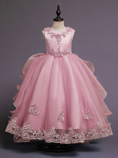 (Size Is Slightly Larger, Recommended To Purchase One Size Smaller Than Usual) Flower Dress Princess Puffy Tulle Dresses Bridesmaid Wedding Communion Birthday Party Pageant Maxi Prom Gown For Kids