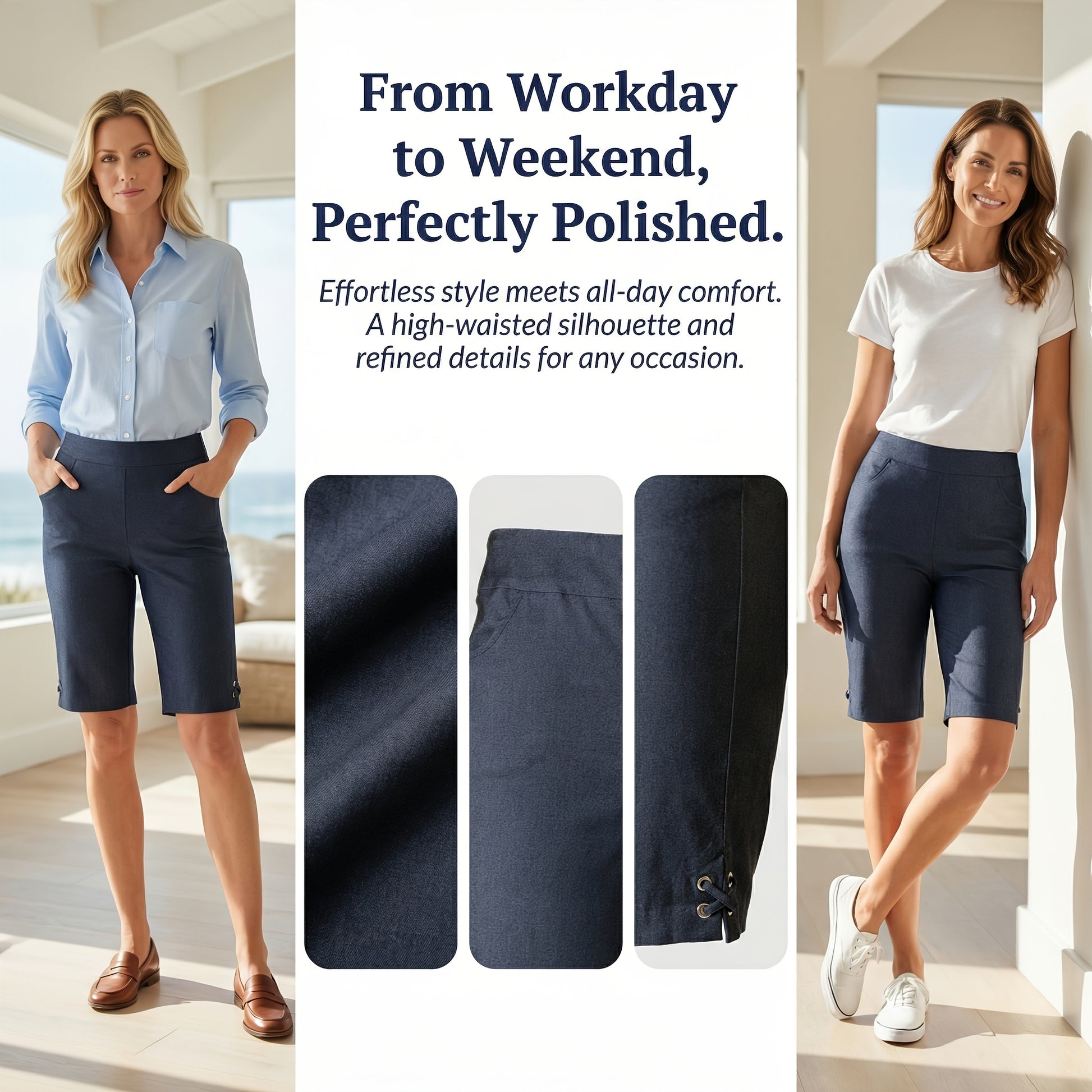 Women's Black Viscose High-Waist Shorts - product view 8